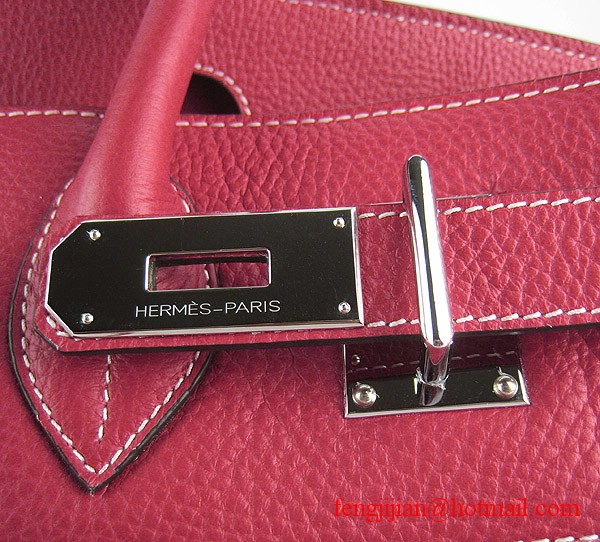 Hermes Birkin 42cm Togo Leather Bag 6109 Red silver padlock